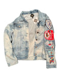 Faded denim  Cherry in the middle Swarovski Crystal patch jacket