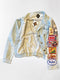 Faded stretch denim Swarovski Crystal patch jacket